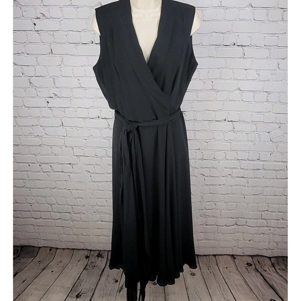 Spencer Jeremy 100% Silk Chiffon Belted Shawl Collar Midi Dress Size 10